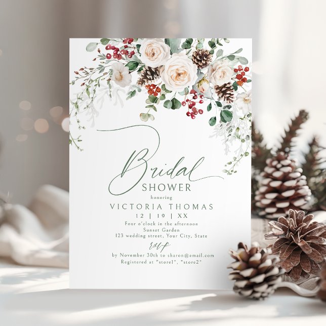 Elegant Festive Floral Holiday bridal shower Inbjudningar (Elegant Festive Floral Holiday bridal shower Invitation)