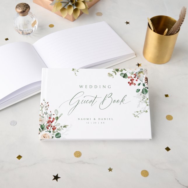 Elegant Festive Floral Holiday Winter Wedding Gästböcker (Framsida öppen)