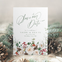 Elegant Festive Floral Holiday Winter Wedding Spara Datumet