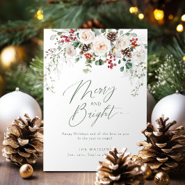 Elegant Festive Floral Merry And Bright Christmas Julkort