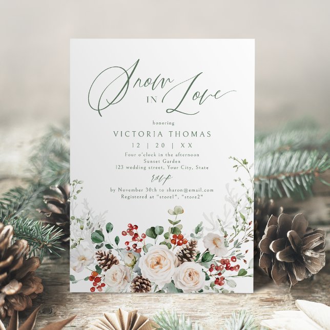 Elegant Festive Floral Snow in Love Bridal Shower Inbjudningar (Elegant Festive Floral Snow in Love Bridal Shower Invitation)