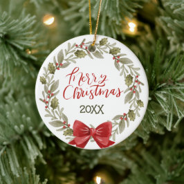 Elegant Festive God jul Utandningsrött Blåda Julgransprydnad Keramik