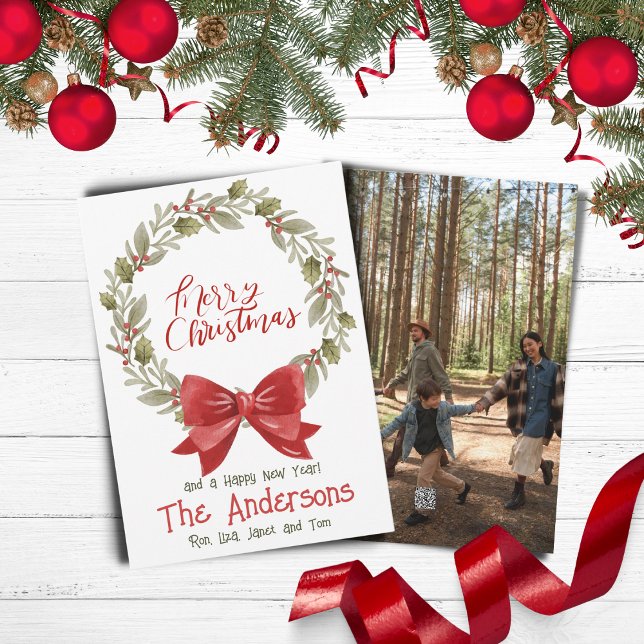 Elegant Festive God jul Utandningsrött Blåda Julkort (Skapare uppladdad)