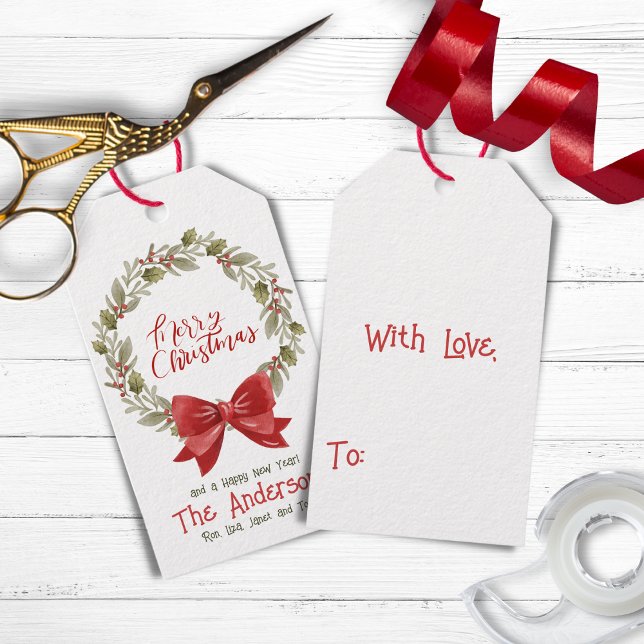 Elegant Festive God jul Utandningsrött Blåda Presentetikett (Skapare uppladdad)