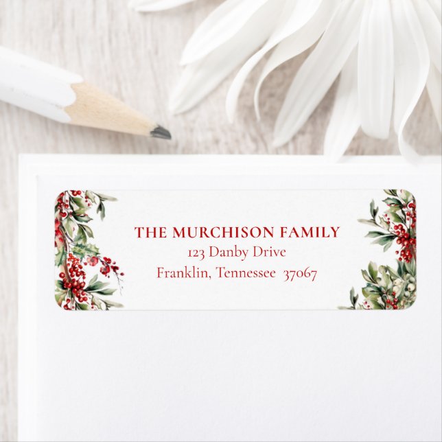 Elegant Festive Greenery Helgdag Returadress Returadress Etikett (Insitu)