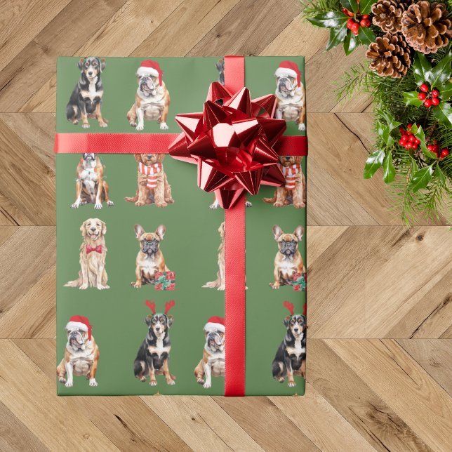Elegant Festive Grönt Puppy Hund jul Presentpapper (Skapare uppladdad)