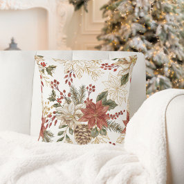 Elegant Festive Helgdag Poinsettia Kudde