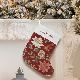Elegant Festive Helgdag Red Poinsettia Stor Julstrumpa
