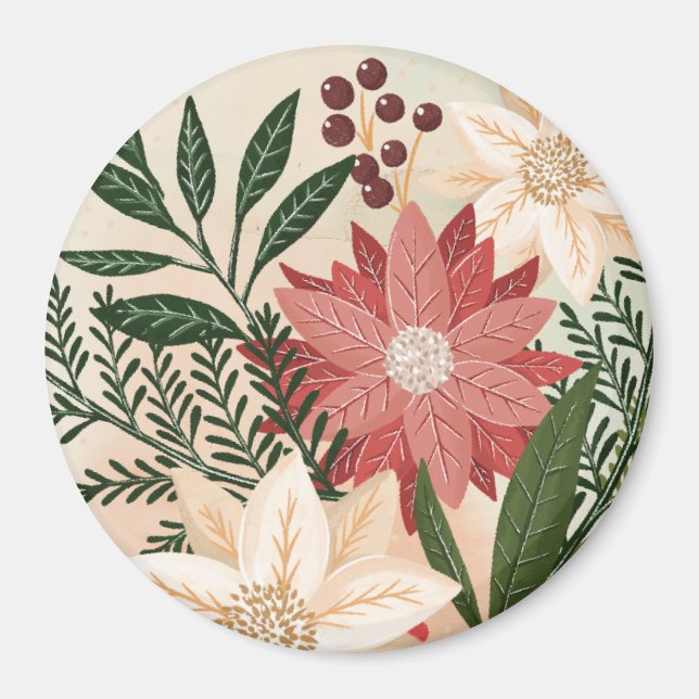 Elegant Festive jul Poinsettia Helgdag Magnet (Framsidan)