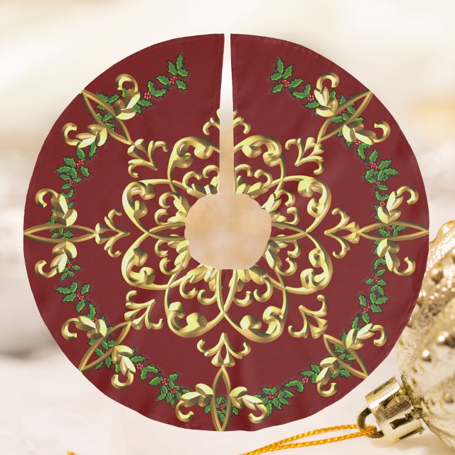 Elegant Festive jul Red Guld Julgransmatta Borstad Polyester (Elegant Festive Christmas Red Gold Brushed Polyester Tree Skirt)