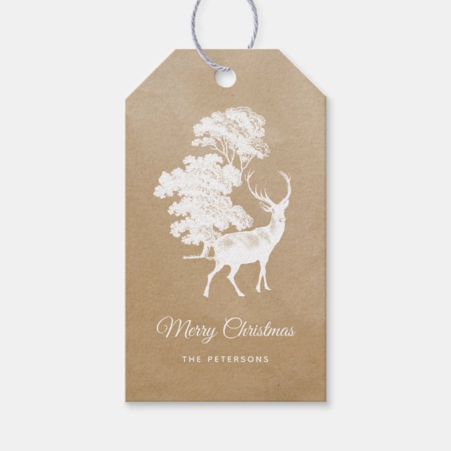 Elegant Festive Kraft Papper White Hjort Presentetikett (Framsidan)