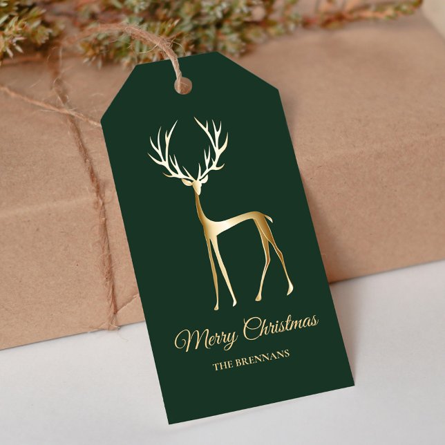 Elegant Festive Minimal Grönt julrenar Presentetikett (Elegant Festive Minimal Green Christmas Reindeer Gift Tags)