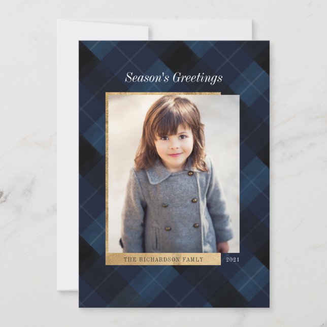Elegant Festive Navy Play & Guld One Photo Julkort (Framsida)
