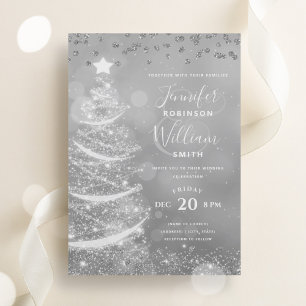 Elegant Festive Silver Bröllop Julafton Träd Inbjudningar