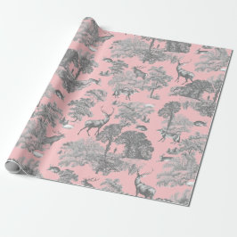 Elegant Festive Toile Fox Hjort Kanin Grått Rosa Presentpapper