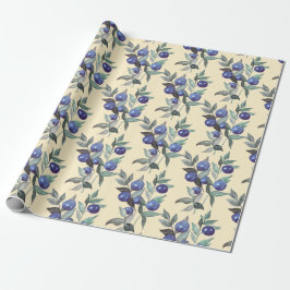Elegant Festive Watercolor Blue Berries på Beige Presentpapper