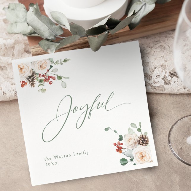 Elegant festlig blomster praktfull julhelg pappersservett (Elegant Festive Floral Joyful Christmas Holiday Napkins)