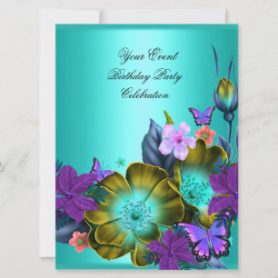 Elegant festlig teal purpur guld blommor inbjudningar