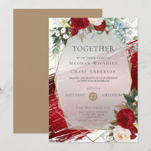 Elegant Fet Crimson Blommigt och Paint Stroke Inbjudningar