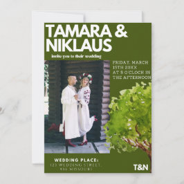 Elegant Fet Forest Grönt Slavic Photo Bröllop Inbjudningar