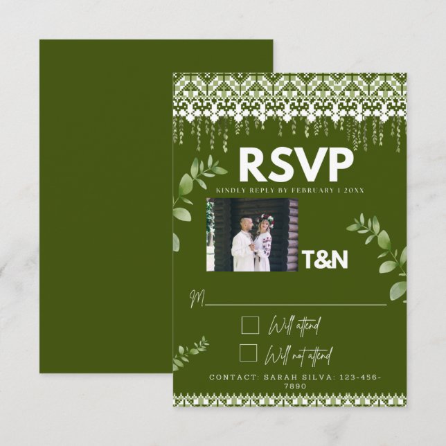 Elegant Fet Forest Grönt Slavic Photo Bröllop OSA Kort (Fram/baksida)