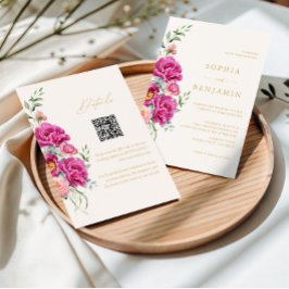 Elegant fet stilfull rosa blomsterbröllops QR-kod Inbjudningar
