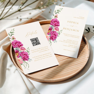 Elegant fet stilfull rosa blomsterbröllops QR-kod Inbjudningar