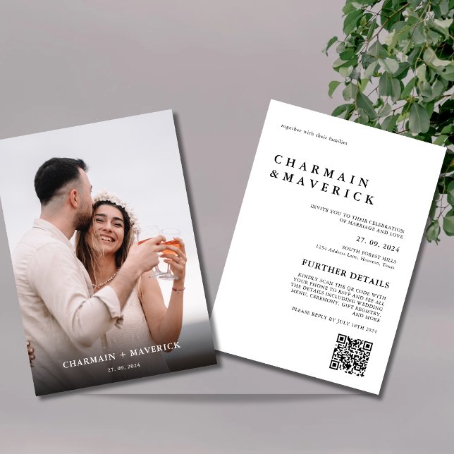 Elegant fet typfoto QR-kod Bröllop Inbjudningar (Skapare uppladdad)