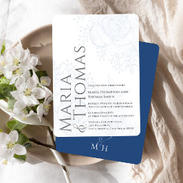 Elegant Fet Typografi, klassisk blå Blommigt Inbjudningar