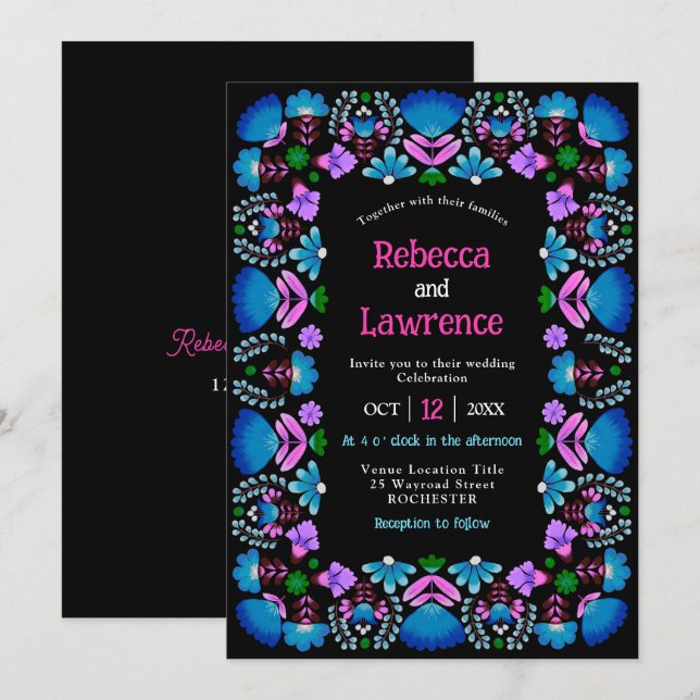 Elegant Fiesta Blue bröllopsinbjudan Inbjudningar (Fram/baksida)