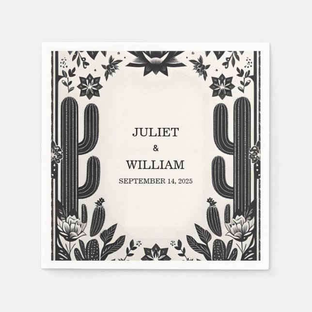 Elegant Fiesta Cactus Blommigt Mexikanska Bröllop Pappersservett (Framsidan)