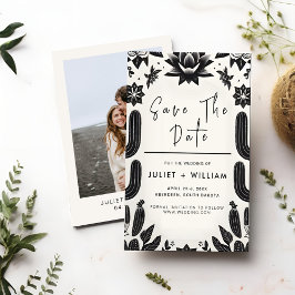 Elegant Fiesta Cactus Blommigt Mexikanska Bröllop Spara Datumet