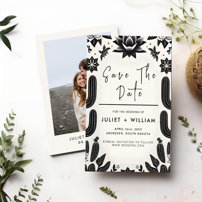 Elegant Fiesta Cactus Blommigt Mexikanska Bröllop Spara Datumet (Skapare uppladdad)