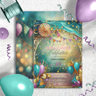 Elegant Fiesta Quinceanera Lavender/Teal ID1029 Inbjudningar