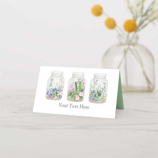 Elegant Fiesta Terrarium Blomster Sukkulent Dusch Placeringskort (Framsida)