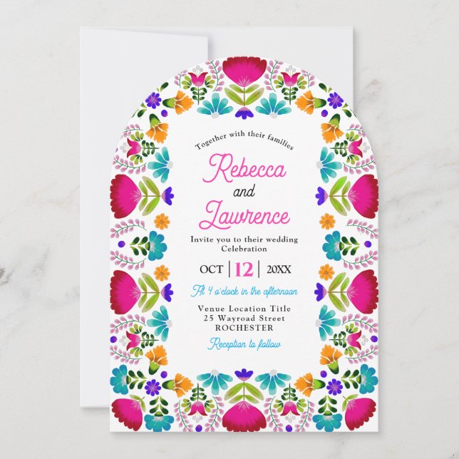 Elegant fiesta wedding white qr code arched inbjudningar (Framsida)