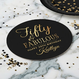 Elegant Fifty and Fabulous! 50th Birthday Party Underlägg Papper Rund