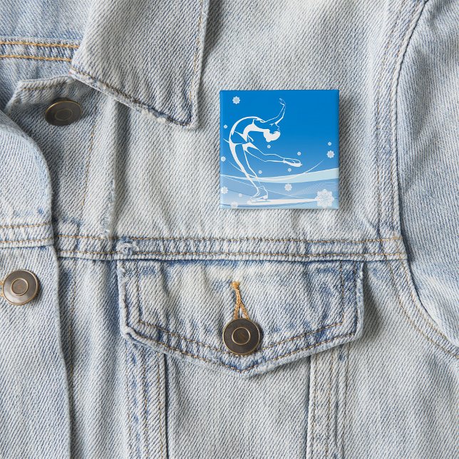 Elegant Figure Skater Silhouette Snowflakes Knapp (Skapare uppladdad)