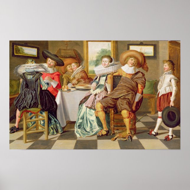 Elegant Figurer Feasting vid Bord Poster (Framsidan)