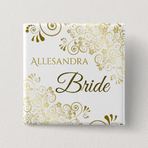 Elegant Filigree Bride Bröllop Namn bricka Knapp