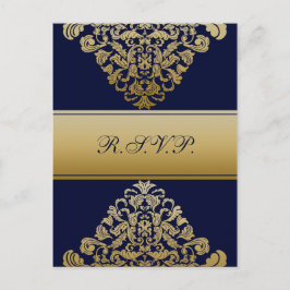 Elegant Filigree Navy Guld Bröllop Inbjudan Vykort