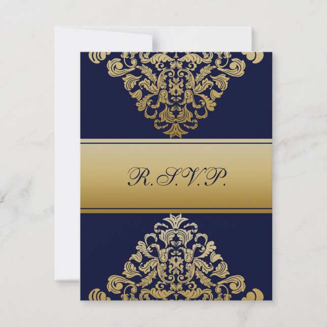 Elegant Filigree Navy Guld Bröllop OSA Kort (Framsida)