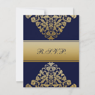 Elegant Filigree Navy Guld Bröllop OSA Kort