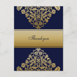 Elegant Filigree Navy Guld Bröllop Vykort