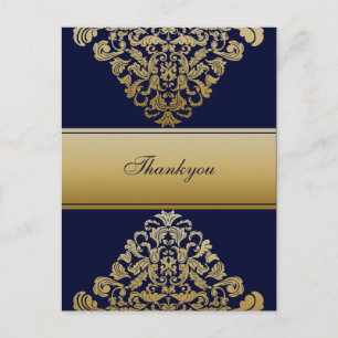 Elegant Filigree Navy Guld Bröllop Vykort