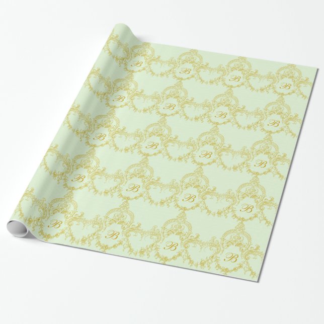Elegant Filigree rokokoMonogram som slår in papper Presentpapper (Utrullad)