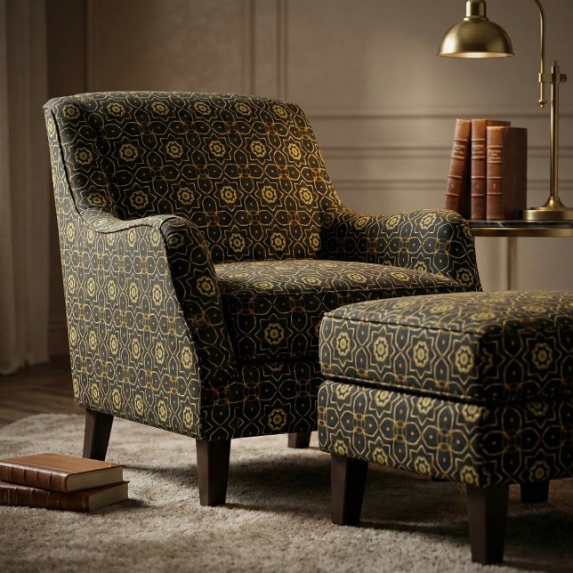 Elegant Filigree Sparkly Shiny Guld & Black Mosaic Tyg (Skapare uppladdad)