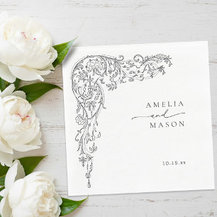 Elegant Filigree Svart och Vitt Pappersbröllop Pappersservett