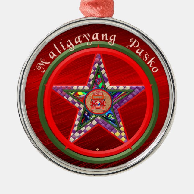 Elegant Filipino julparol och Jeepney Julgransprydnad Metall (Framsidan)