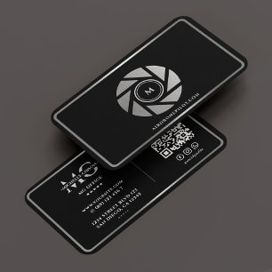 Elegant Film Producer Black Silver Lens Ram Visitkort